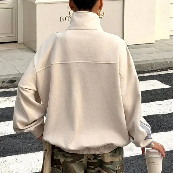 Apricot Casual Women's Faux Suede Jacket with Ribbon Sleeves